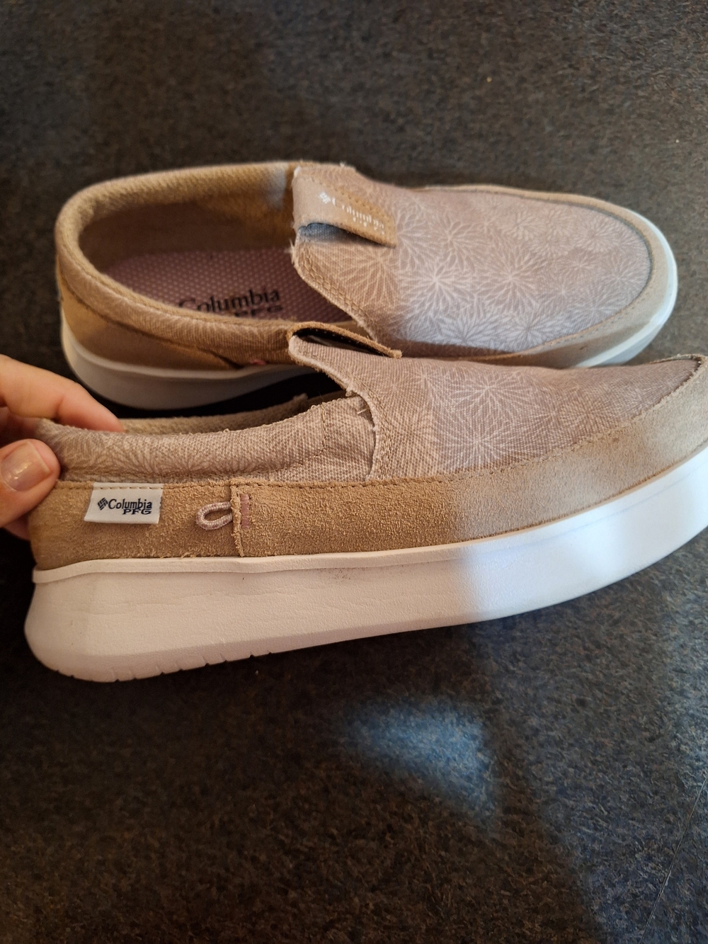 Columbia Slip-On Loafers in Taupe Beige with White Sole